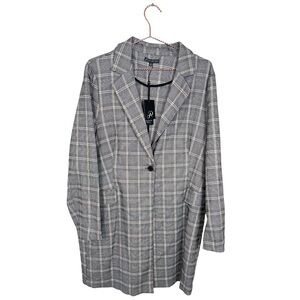 NWT Adrianna Papell Longline Plaid Blazer Topper Jacket